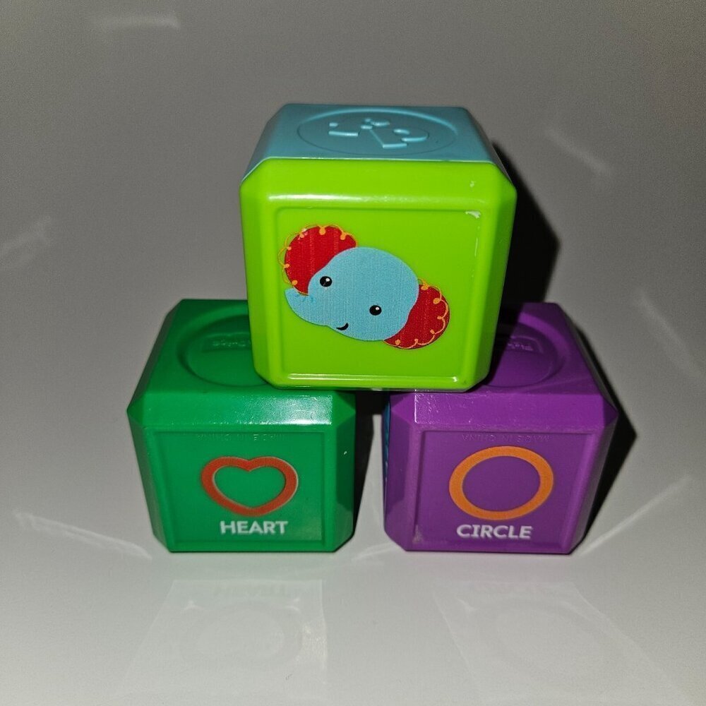 3 Fisher Price Laugh & Learn First Words Shape Block Lot Sensory Elephant Rattle